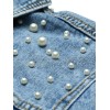 New Fashion Women Denim Jackets Beads Button Long Sleeve Slim Streetwear Jeans Coat Sprint Outfit Blue