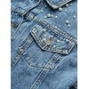 New Fashion Women Denim Jackets Beads Button Long Sleeve Slim Streetwear Jeans Coat Sprint Outfit Blue