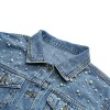 New Fashion Women Denim Jackets Beads Button Long Sleeve Slim Streetwear Jeans Coat Sprint Outfit Blue