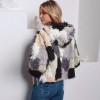 Fashion Women Autumn Winter Faux Fur Hooded Coat Color Block Open Front Fluffy Short Cardigan Outerwear Jacket Khaki