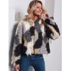 Fashion Women Autumn Winter Faux Fur Hooded Coat Color Block Open Front Fluffy Short Cardigan Outerwear Jacket Khaki