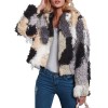 Fashion Women Autumn Winter Faux Fur Hooded Coat Color Block Open Front Fluffy Short Cardigan Outerwear Jacket Khaki