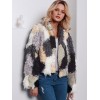 Fashion Women Autumn Winter Faux Fur Hooded Coat Color Block Open Front Fluffy Short Cardigan Outerwear Jacket Khaki