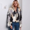 Fashion Women Autumn Winter Faux Fur Hooded Coat Color Block Open Front Fluffy Short Cardigan Outerwear Jacket Khaki