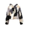 Fashion Women Autumn Winter Faux Fur Hooded Coat Color Block Open Front Fluffy Short Cardigan Outerwear Jacket Khaki