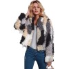 Fashion Women Autumn Winter Faux Fur Hooded Coat Color Block Open Front Fluffy Short Cardigan Outerwear Jacket Khaki