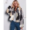 Fashion Women Autumn Winter Faux Fur Hooded Coat Color Block Open Front Fluffy Short Cardigan Outerwear Jacket Khaki