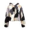 Fashion Women Autumn Winter Faux Fur Hooded Coat Color Block Open Front Fluffy Short Cardigan Outerwear Jacket Khaki