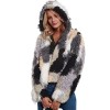 Fashion Women Autumn Winter Faux Fur Hooded Coat Color Block Open Front Fluffy Short Cardigan Outerwear Jacket Khaki