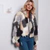 Fashion Women Autumn Winter Faux Fur Hooded Coat Color Block Open Front Fluffy Short Cardigan Outerwear Jacket Khaki