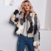 Fashion Women Autumn Winter Faux Fur Hooded Coat Color Block Open Front Fluffy Short Cardigan Outerwear Jacket Khaki