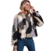 Fashion Women Autumn Winter Faux Fur Hooded Coat Color Block Open Front Fluffy Short Cardigan Outerwear Jacket Khaki