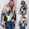 Fashion Women Autumn Winter Faux Fur Hooded Coat Color Block Open Front Fluffy Short Cardigan Outerwear Jacket Khaki