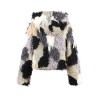 Fashion Women Autumn Winter Faux Fur Hooded Coat Color Block Open Front Fluffy Short Cardigan Outerwear Jacket Khaki