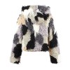 Fashion Women Autumn Winter Faux Fur Hooded Coat Color Block Open Front Fluffy Short Cardigan Outerwear Jacket Khaki