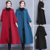 Women Vintage Long Hooded Cape Stole Solid Color Pockets Windbreaker Cape Cloak Coat Outwear Overcoat