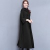 Women Vintage Long Hooded Cape Stole Solid Color Pockets Windbreaker Cape Cloak Coat Outwear Overcoat