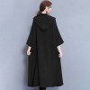 Women Vintage Long Hooded Cape Stole Solid Color Pockets Windbreaker Cape Cloak Coat Outwear Overcoat