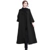 Women Vintage Long Hooded Cape Stole Solid Color Pockets Windbreaker Cape Cloak Coat Outwear Overcoat