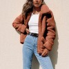 Women Jacket Fluffy Faux Fur Solid Color Turn Down Collar Long Sleeve Zipper Pockets Casual Street Wear