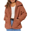 Women Jacket Fluffy Faux Fur Solid Color Turn Down Collar Long Sleeve Zipper Pockets Casual Street Wear