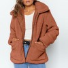 Women Jacket Fluffy Faux Fur Solid Color Turn Down Collar Long Sleeve Zipper Pockets Casual Street Wear