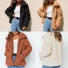 Women Jacket Fluffy Faux Fur Solid Color Turn Down Collar Long Sleeve Zipper Pockets Casual Street Wear