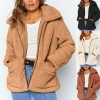 Women Jacket Fluffy Faux Fur Solid Color Turn Down Collar Long Sleeve Zipper Pockets Casual Street Wear