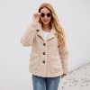 Fashion Women Winter Solid Color Coat Turn-Down Collar Long Sleeve Buttons Pocket Thick Casual Jacket Outwear