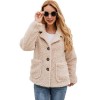 Fashion Women Winter Solid Color Coat Turn-Down Collar Long Sleeve Buttons Pocket Thick Casual Jacket Outwear