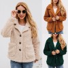 Fashion Women Winter Solid Color Coat Turn-Down Collar Long Sleeve Buttons Pocket Thick Casual Jacket Outwear