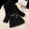 Fashion Women Autumn Winter Faux Fur Coat Solid Color Hooded Long Sleeve Pockets Fluffy Long Outerwear Jacket Black