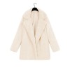 Women Faux Fur Coat Jacket Warm Fleece Long Sleeves Notched Lapel Collar Solid Vintage Furry Casual Long Overcoat