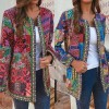 Women Ethnic Printed Cardigan Thin Coats Long Sleeve Blouse Coats Casual O Neck Open Stich Plus Size Overcoats Outwear