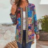 Women Ethnic Printed Cardigan Thin Coats Long Sleeve Blouse Coats Casual O Neck Open Stich Plus Size Overcoats Outwear