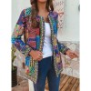 Women Ethnic Printed Cardigan Thin Coats Long Sleeve Blouse Coats Casual O Neck Open Stich Plus Size Overcoats Outwear