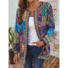 Women Ethnic Printed Cardigan Thin Coats Long Sleeve Blouse Coats Casual O Neck Open Stich Plus Size Overcoats Outwear