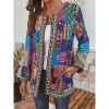 Women Ethnic Printed Cardigan Thin Coats Long Sleeve Blouse Coats Casual O Neck Open Stich Plus Size Overcoats Outwear