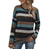 Fashion Women Knitted Blouse Striped Spliced O Neck Long Sleeve Split Hem Autumn Casual Shirt Top