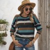 Fashion Women Knitted Blouse Striped Spliced O Neck Long Sleeve Split Hem Autumn Casual Shirt Top