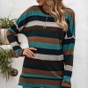 Fashion Women Knitted Blouse Striped Spliced O Neck Long Sleeve Split Hem Autumn Casual Shirt Top