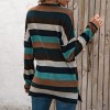 Fashion Women Knitted Blouse Striped Spliced O Neck Long Sleeve Split Hem Autumn Casual Shirt Top