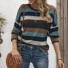 Fashion Women Knitted Blouse Striped Spliced O Neck Long Sleeve Split Hem Autumn Casual Shirt Top