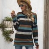 Fashion Women Knitted Blouse Striped Spliced O Neck Long Sleeve Split Hem Autumn Casual Shirt Top