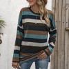 Fashion Women Knitted Blouse Striped Spliced O Neck Long Sleeve Split Hem Autumn Casual Shirt Top