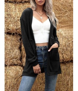 Women Loose Hooded Cardigan Open Front Drawstring High Waist Long Sleeve Cover Ups Casual Tops