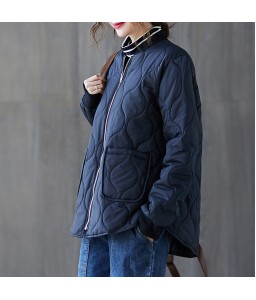 Women Quilted Jackets Zip Up Pockets Loose Casual Vintage Coat Winter Comfy Outerwear