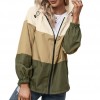 Windbreaker Splicing Hooded Long Sleeve Zipper Drawstring Pocket Waterproof Hiking Sport Jacket