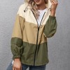 Windbreaker Splicing Hooded Long Sleeve Zipper Drawstring Pocket Waterproof Hiking Sport Jacket