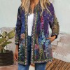 Vintage Women Print Cardigan Long Sleeve Pocket Loose Casual Jacket Coat Outerwear